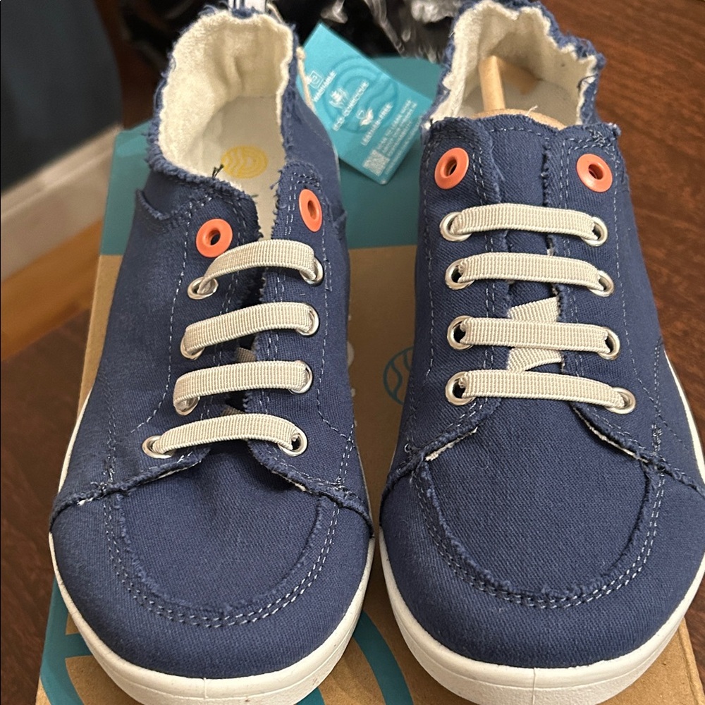 Vionic Navy Pismo Canvas Sneakers with Orange Accents